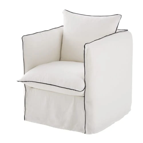 Maisons Du Monde Housses De Fauteuil Housse De Fauteuil En Lin Froissé Blanc à Volants – Image 2