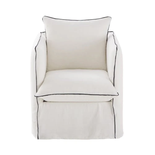 Maisons Du Monde Housses De Fauteuil Housse De Fauteuil En Lin Froissé Blanc à Volants