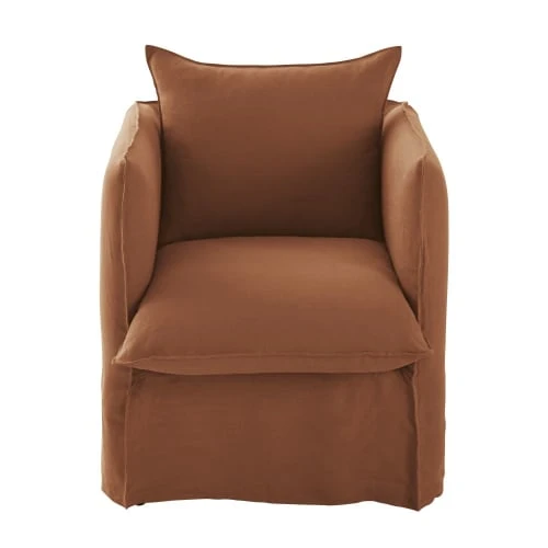 Maisons Du Monde Housses De Fauteuil Housse De Fauteuil En Lin Froissé Orange De Sienne