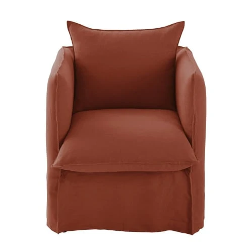 Maisons Du Monde Housses De Fauteuil Housse De Fauteuil En Lin Froissé Terracotta