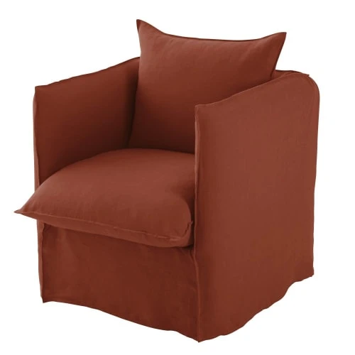 Maisons Du Monde Housses De Fauteuil Housse De Fauteuil En Lin Froissé Terracotta – Image 2