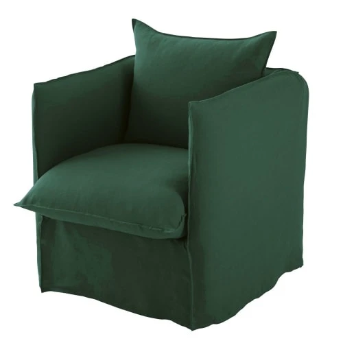 Maisons Du Monde Housses De Fauteuil Housse De Fauteuil En Lin Froissé Vert – Image 2
