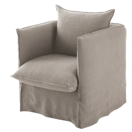 Maisons Du Monde Housses De Fauteuil Housse De Fauteuil En Lin Supérieur Beige Ficelle – Image 2