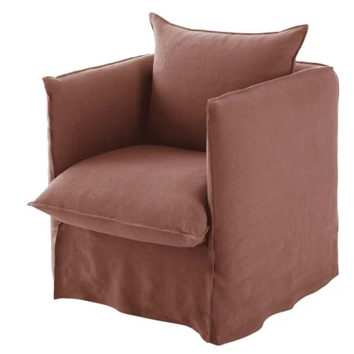 Maisons Du Monde Housses De Fauteuil Housse De Fauteuil En Lin Supérieur Rouge Rhubarbe – Image 2