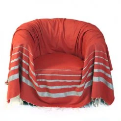 Fouta Futée Housses De Fauteuil ISTANBUL - Jeté De Fauteuil Coton Rouge Lurex Rayures Argent 200 X 200