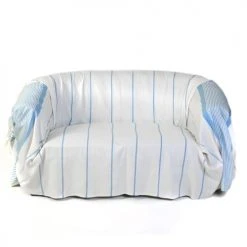 Fouta Futée Housses De Canapé Jeté De Canapé 100% Coton Blanc Rayures Bleu 200 X 300