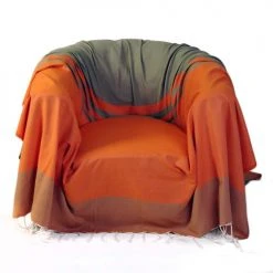 Fouta Futée Housses De Fauteuil Jeté De Fauteuil Coton Rayures Orange Vert Amande 200 X 200