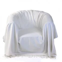 Fouta Futée Housses De Fauteuil Jeté De Fauteuil Coton Reliefs Discrets Uni Blanc-écru 200 X 200